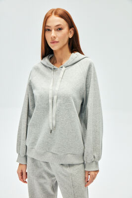 Gri Renk Kapşonlu Sweatshirt - 1